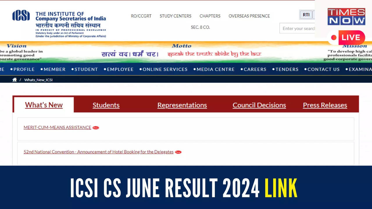 icsi cs result june 2024 live icsi cs professional executive result today at icsi.edu, check time