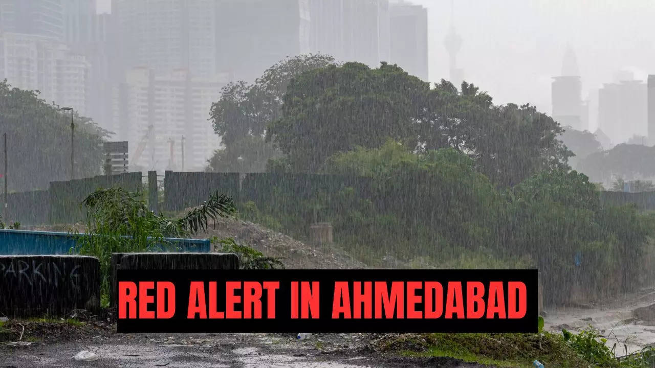 red alert in ahmedabad: heavy rain causes waterlogging in several areas - video