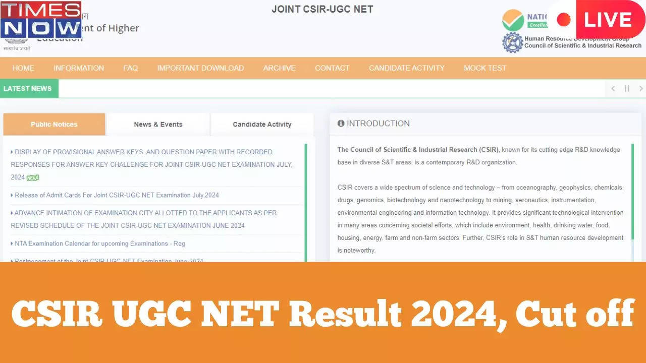 csir net result 2024 date live: nta csir ugc net june results answer key on csirnet.nta.ac.in check csir net cut off