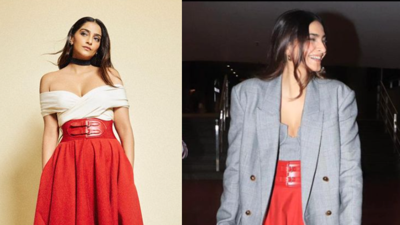 sonam kapoor re-wears rs 1.5 lakh bright red midi skirt in two different ways; which one is your favourite?