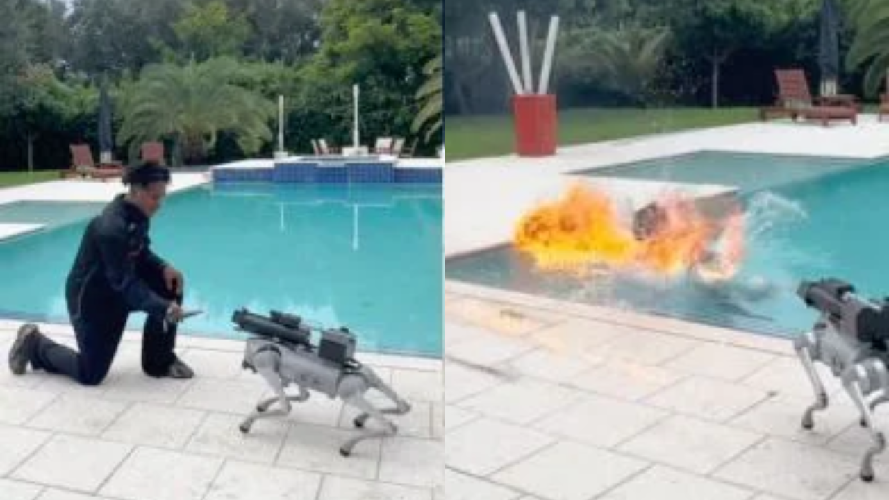 viral video: youtuber ishowspeed's robot dog shoots flames at him during livestream