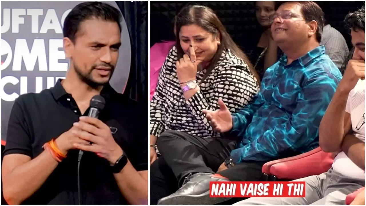 'use gf nahi kehte': comedian's banter with man has crowd in splits, don't miss his wife's reaction - viral video