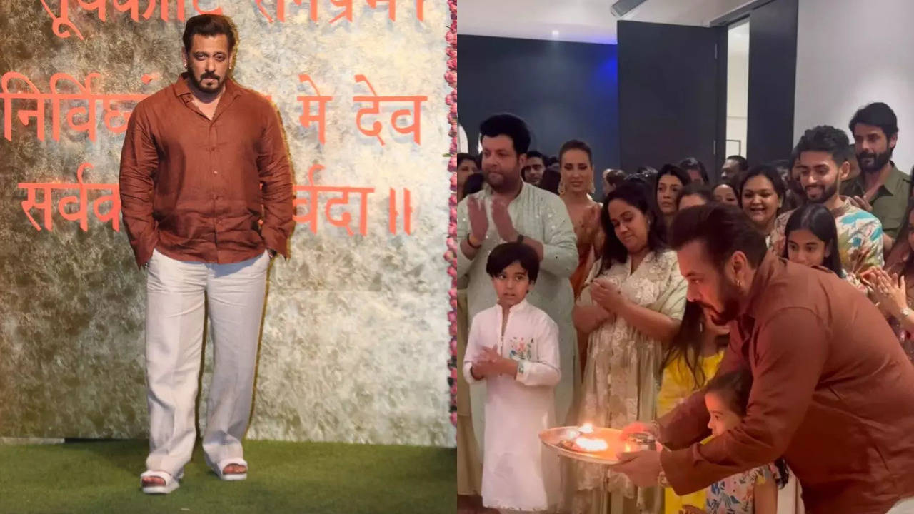 salman khan performs aarti at aayush arpita ganpati puja before attending ambani ganeshotsav in casual fit