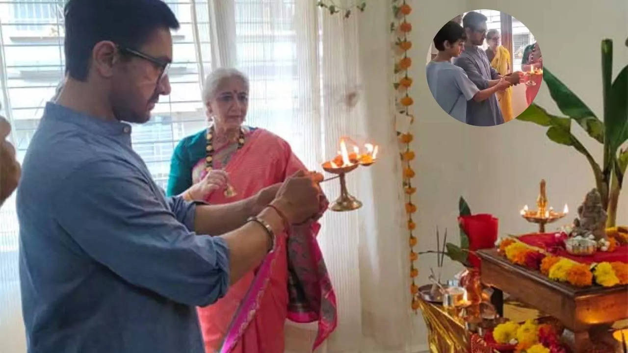 aamir khan celebrates ganesh chaturthi with family spotted performing aarti with son azad rao khan  see pics