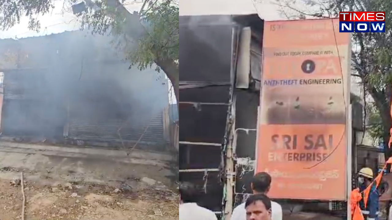 fire breaks out at plywood shop in hyderabad's mahadevapuram-video