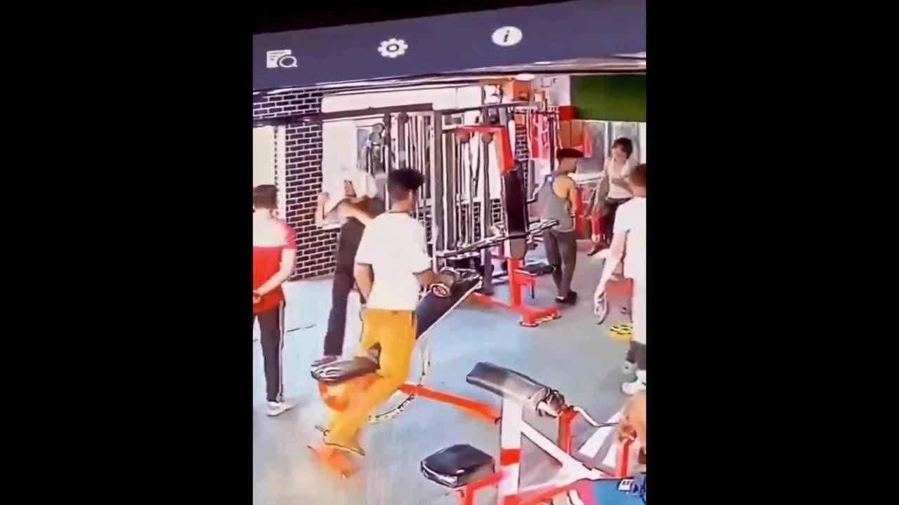 viral video: man sent somersaulting after gym bench snaps on first day