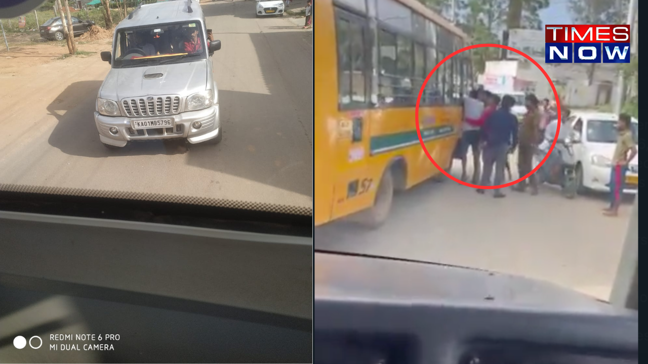 bengaluru news: treamis school bus attacked in bengaluru’s electronic city, miscreants break window in entry attempt-video