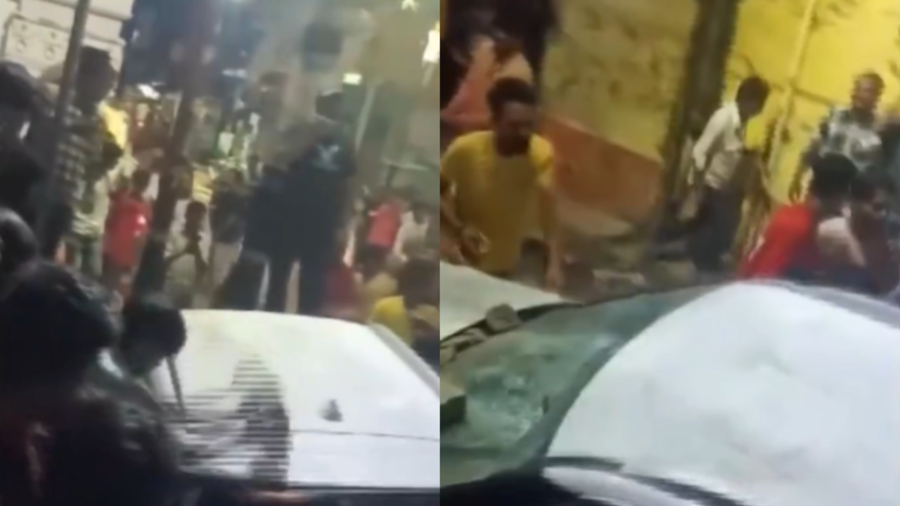 drunk driver runs over several in lucknow hussainabad angry crowd chases car, thrashes driver