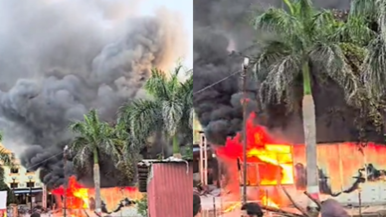 massive fire breaks out at medical store in madhya pradesh's sagar - video