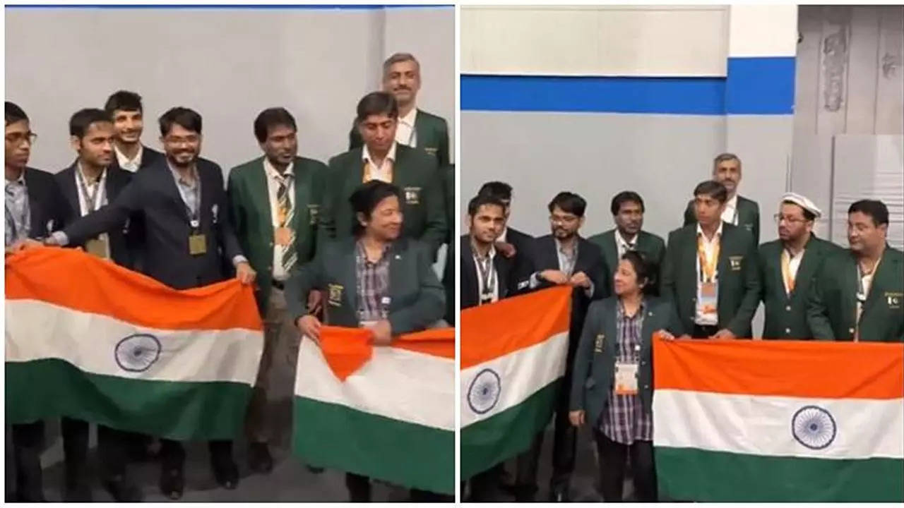 chess olympiad 2024: pakistan team holding indian flag breaks the internet, moment of unity goes viral