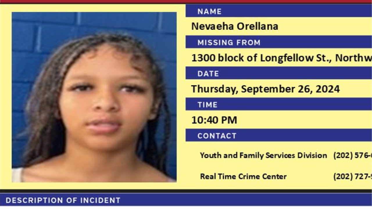 who is nevaeha orellana? amber alert issued for 14-year-girl from washington dc