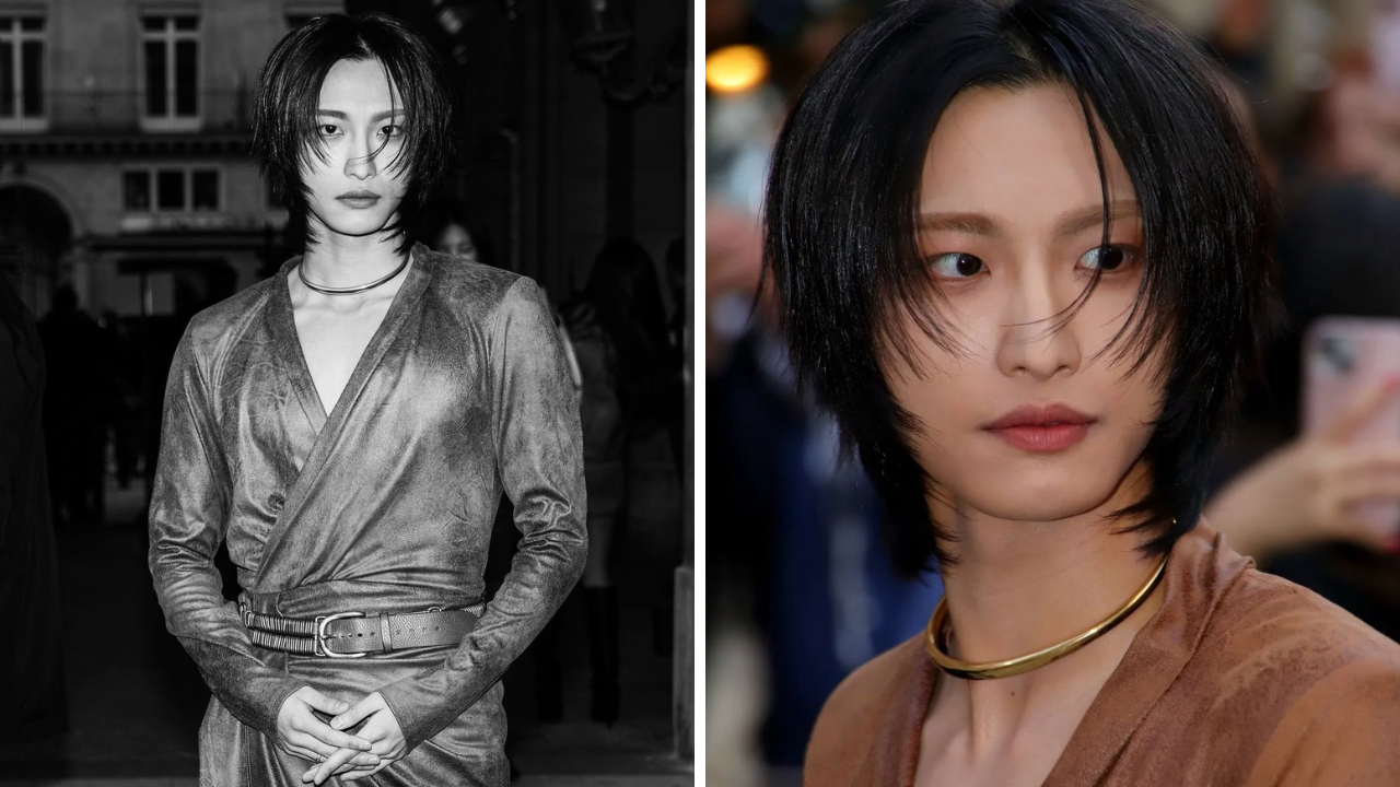 ateez's seonghwa serves up best gender-neutral look at 2024 paris fashion week. see pics