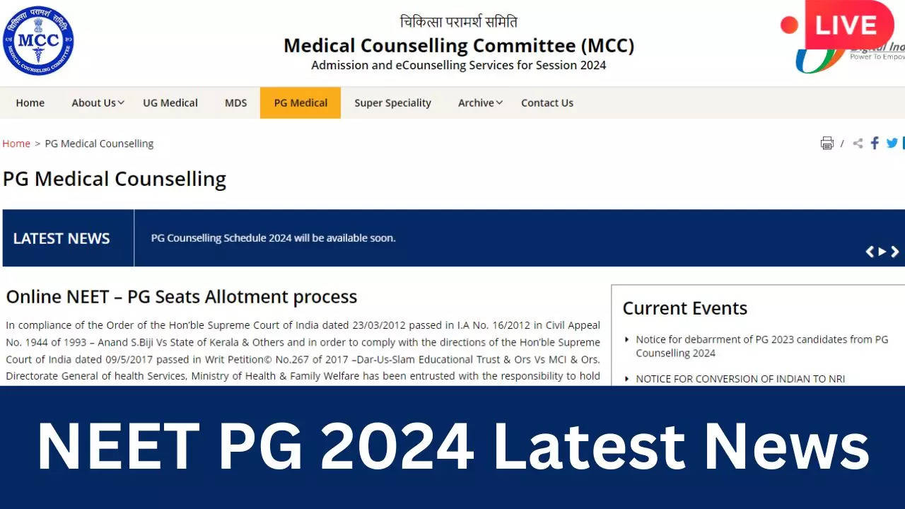 neet pg 2024 latest news live neet pg supreme court hearing counselling schedule on mcc nic in