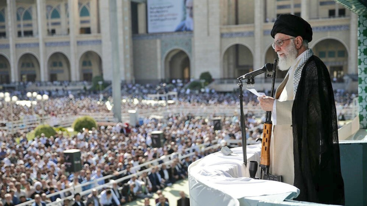 israel-iran war soon? ayatollah ali khamenei's sermon photo with ak-47 rifle sparks concerns