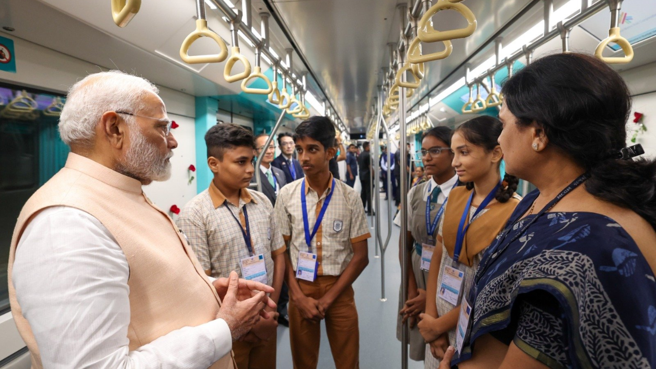 watch: pm narendra modi travels on mumbai metro line 3