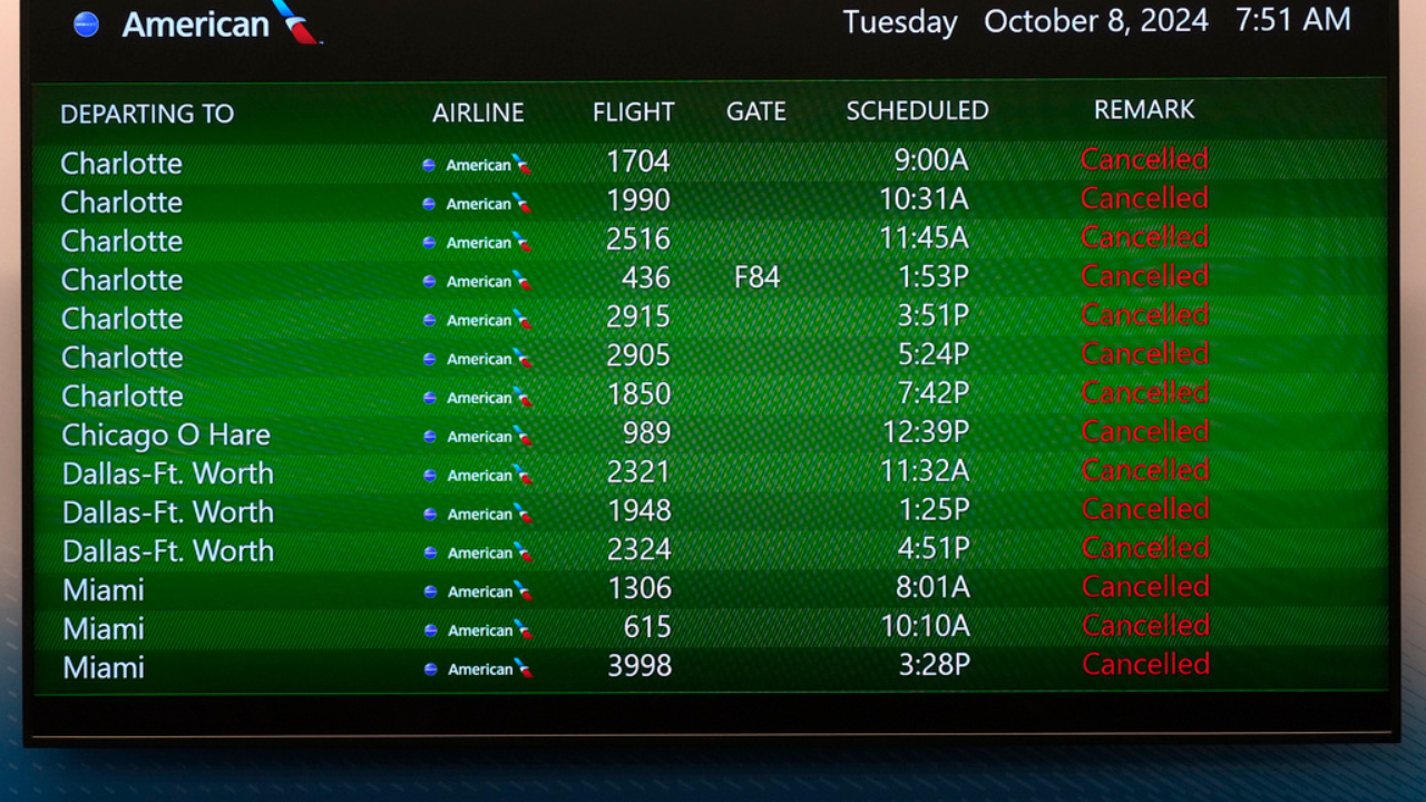 hurricane milton florida landfall american, delta, southwest, and united airlines cancel dozens of flights