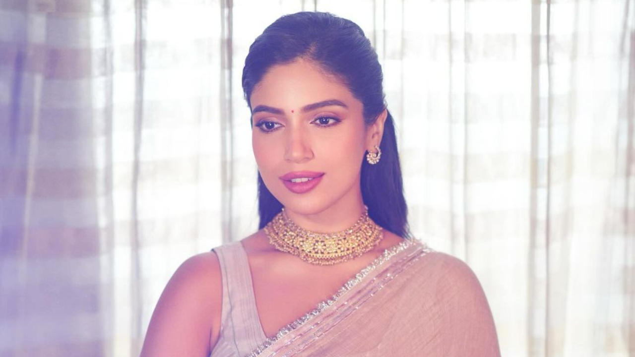 bhumi pednekar adds a demure touch to festive season with rs 30,500 linen saree hand-embroidered with gota work