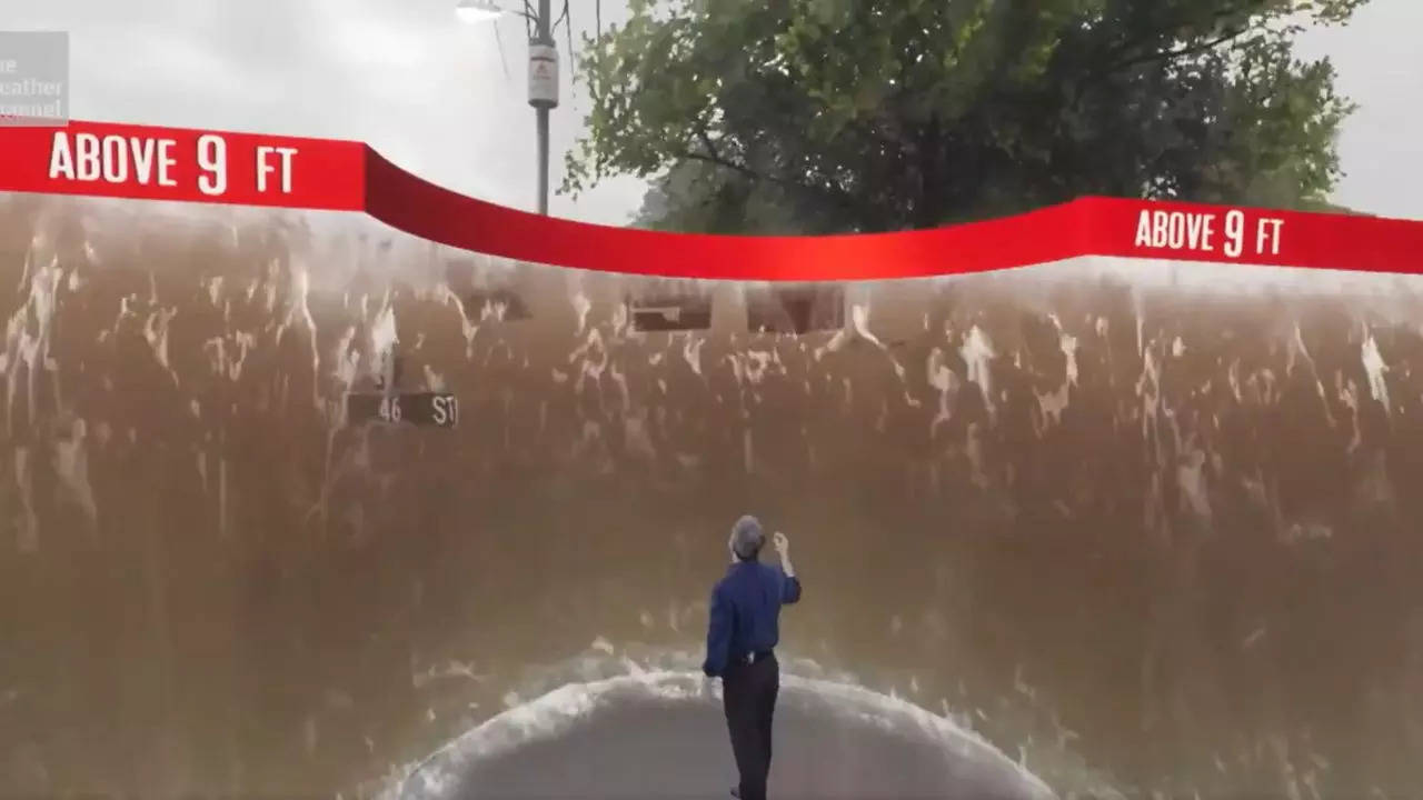 apocalyptic storm surge of hurricane milton captured on 'terrifying' cgi - video