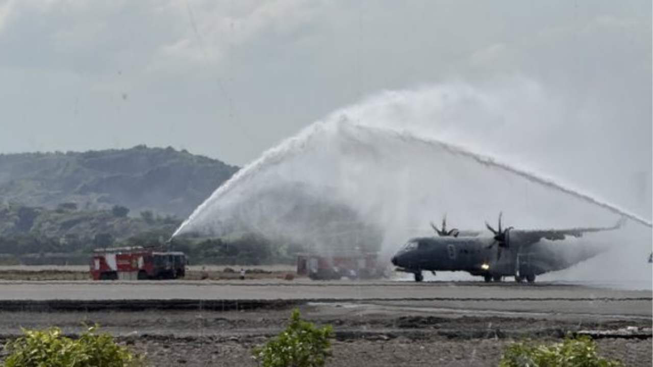 navi mumbai airport receives its first flight with iaf airbus, operations pending for next year