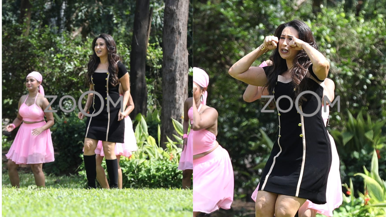 karisma kapoor looks gorgeous in black mini dress as she shoots for upcoming project. see exclusive pics