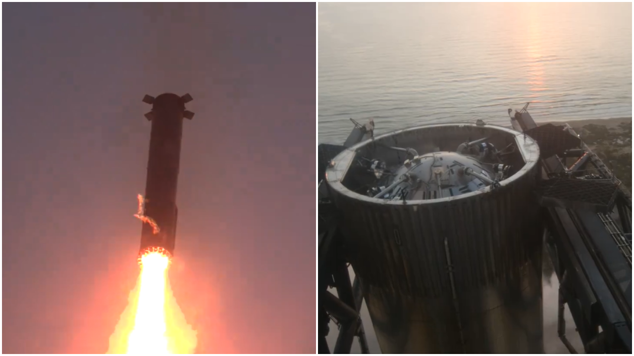 video: spacex starship's super heavy booster caught mid-air after rocket's successful launch