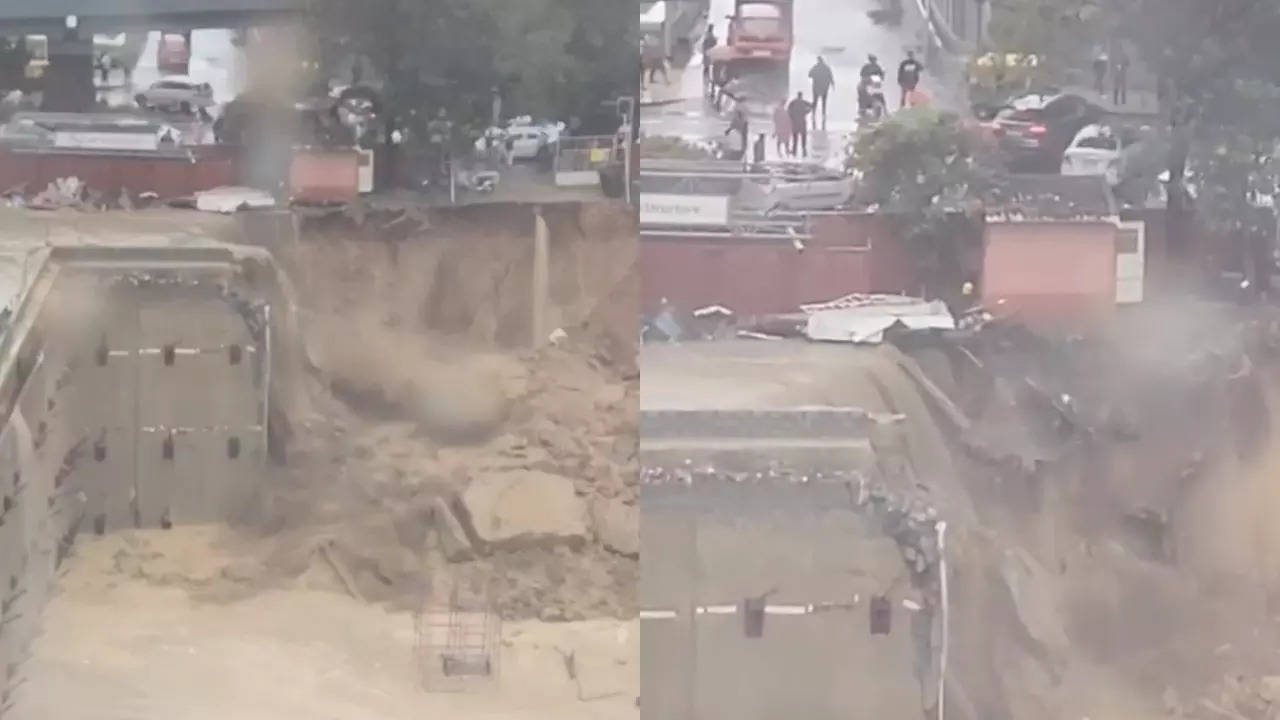 bengaluru: manyata tech park flooding piled on by landslide-like wall collapse, footage shows