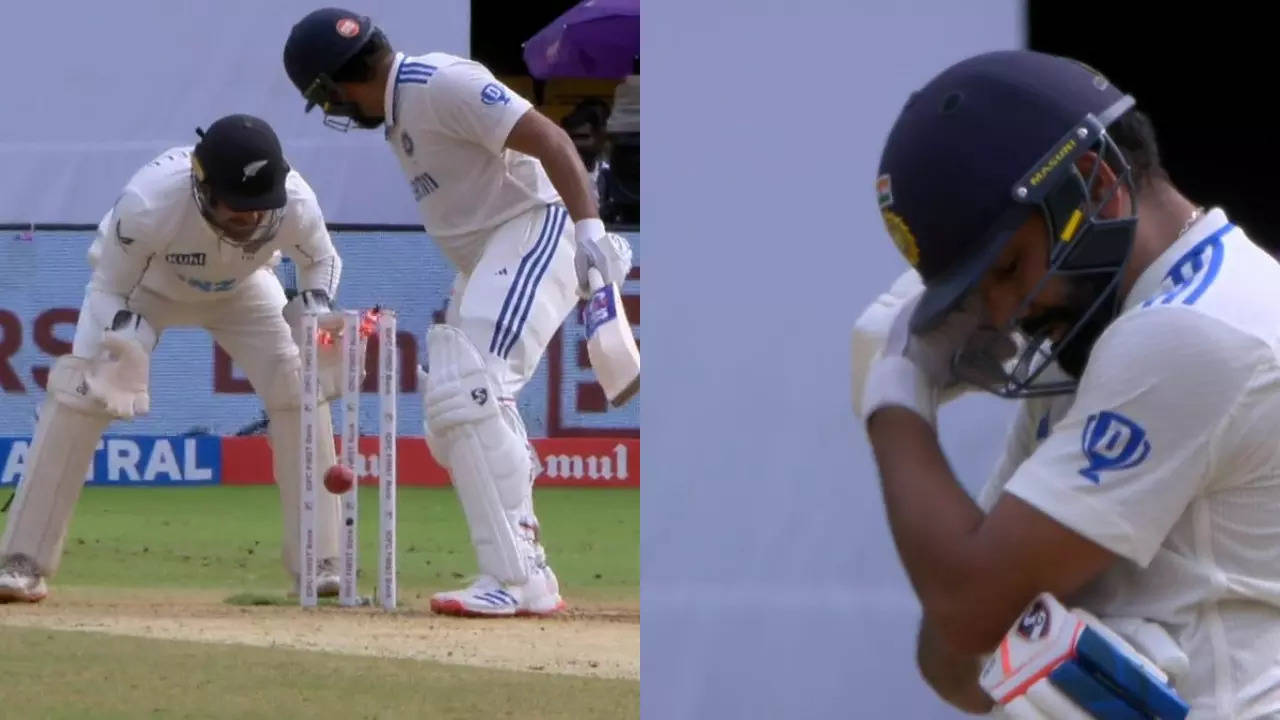 ind vs nz: rohit sharma left in disbelief by freak dismissal; indian captain's heartbroken reaction goes viral - watch