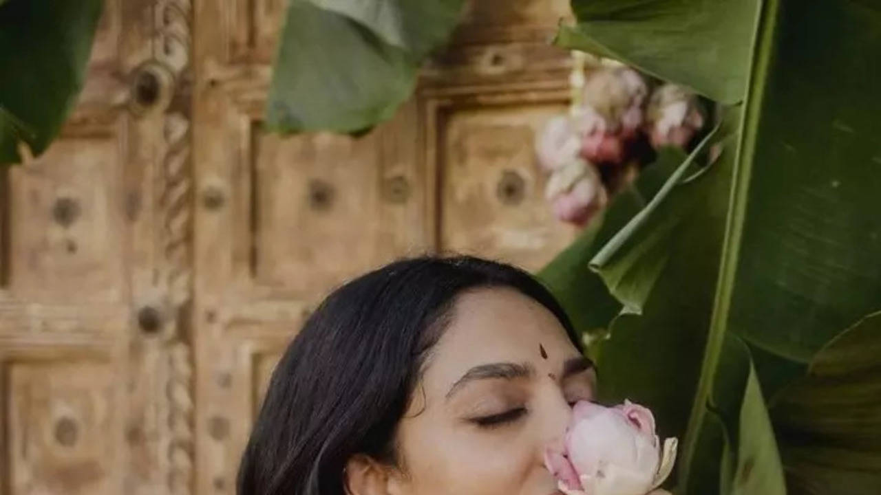 sobhita dhulipala wedding:​godhuma raayi pasupu with lotus aesthetics, divine blessings