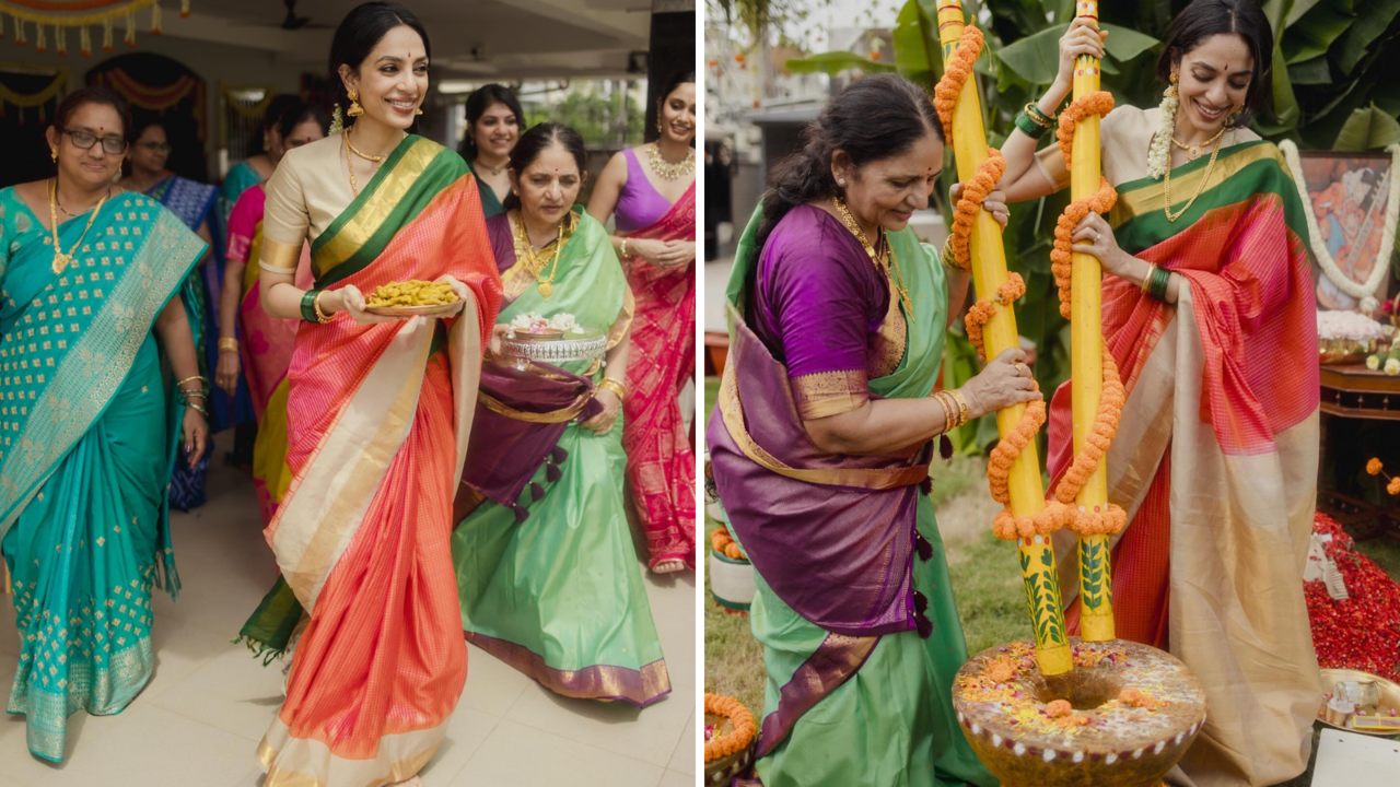 sobhita dhulipala mesmerises in stunning traditional silk saree for wedding ritual