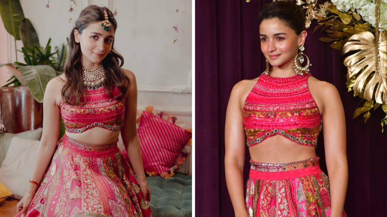 alia bhatt re-wears rani pink lehenga from mehendi ceremony at manish malhotra's 2024 diwali bash. see pics