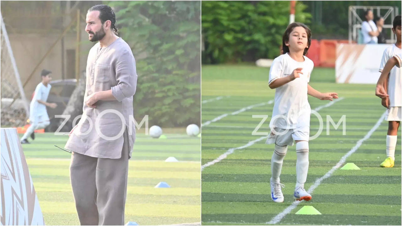 taimur ali khan hits goals during football match, saif ali khan cheers for his son: exclusive pics inside