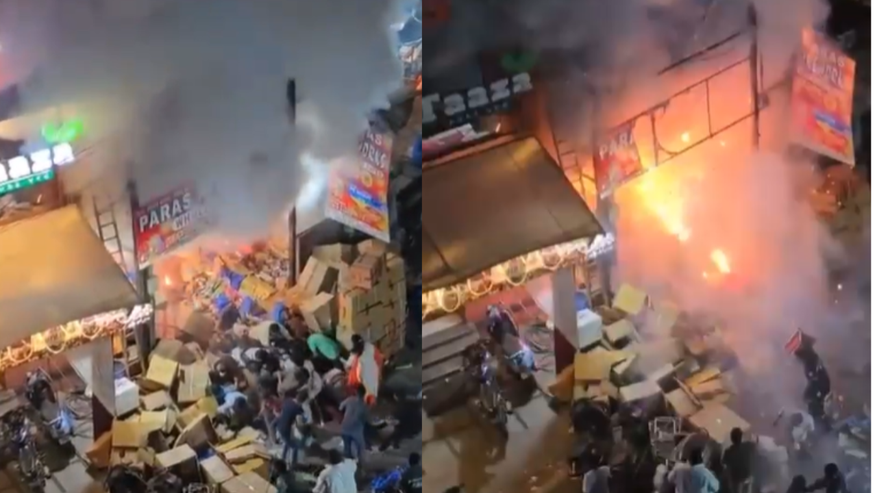 video: hyderabad firecracker shop catches fire; several hurt in stampede-like situation amid terrifying sounds