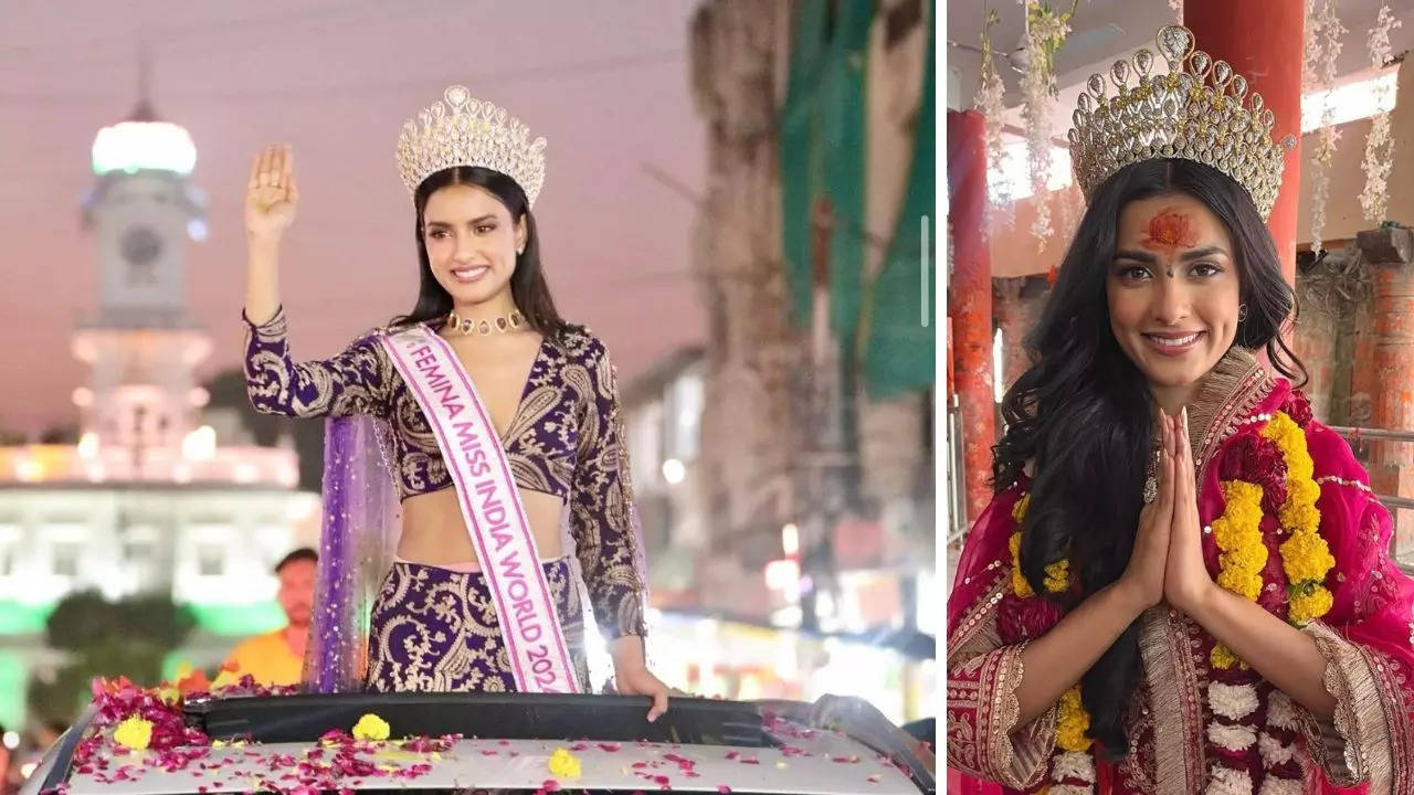 femina miss india world 2024, nikita porwal, receives a welcome fit for a queen in her hometown, ujjain