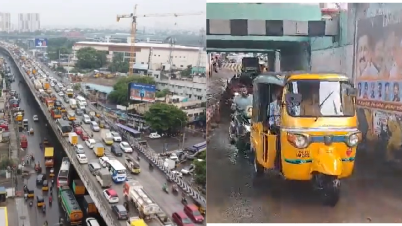 chennai festive diwali rush jam-packed koyambedu area, roads and underpasses hit due to sudden rain: videos