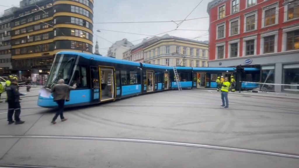 Four injured as tram crashes into Oslo store