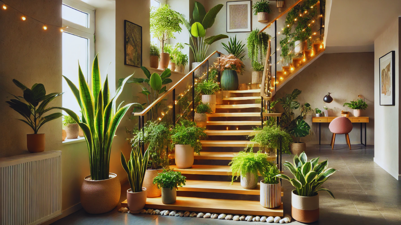 how to decorate your staircase with indoor plants