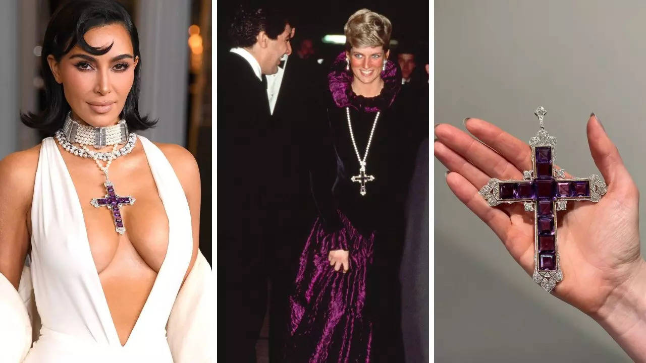 kim kardashian wears iconic attallah cross, famously worn by princess diana in 1987