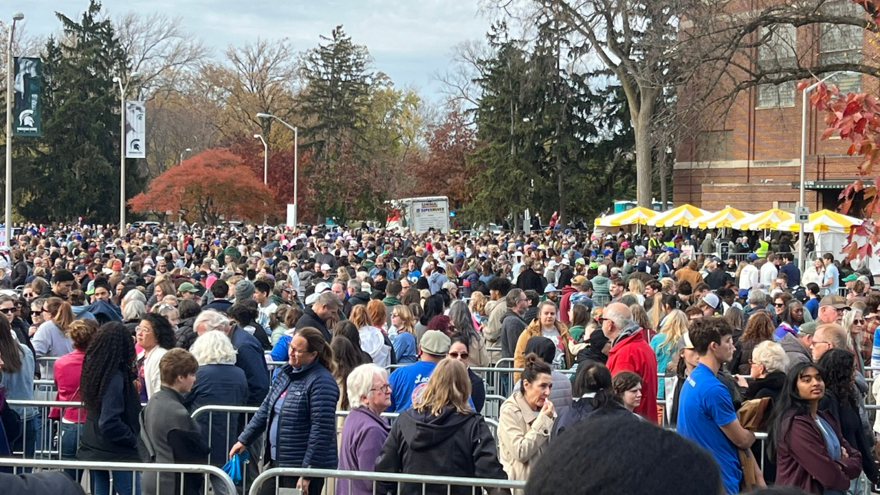 long queue outside kamala harris event at michigan state university, videos surface | watch