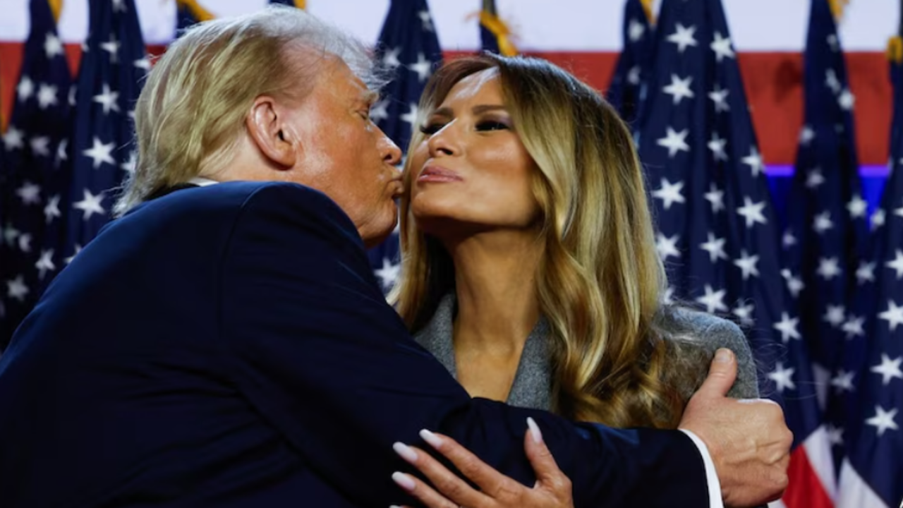 us election results 2024 donald trump pauses victory speech to kiss wife melania trump, then says...