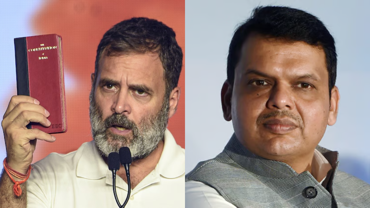 'red book in one hand and surrounded by urban naxals on other': fadnavis attacks rahul gandhi