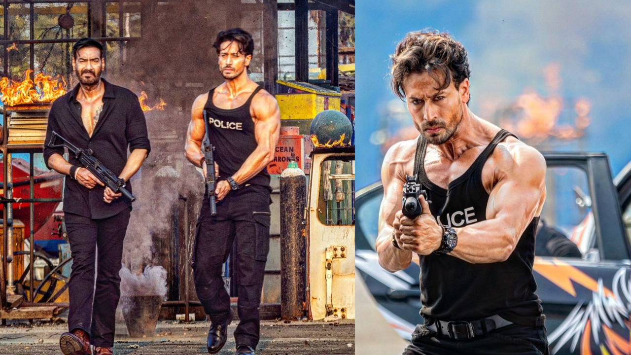 singham again: tiger shroff drops bts pic with og ajay devgn, thanks fans for loving rohit shetty's cop film. see post