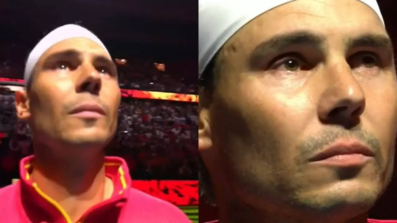 rafael nadal breaks down during national anthem in farewell outing; crowd erupts with 'rafa' chants - watch