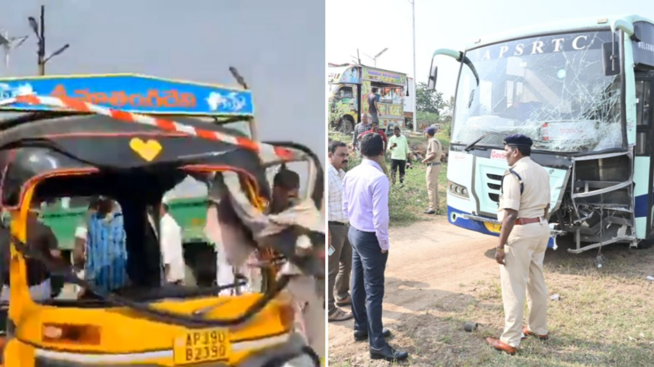 video: 7 killed as auto-rickshaw collides with rtc bus in andhra's anantapur, driver held