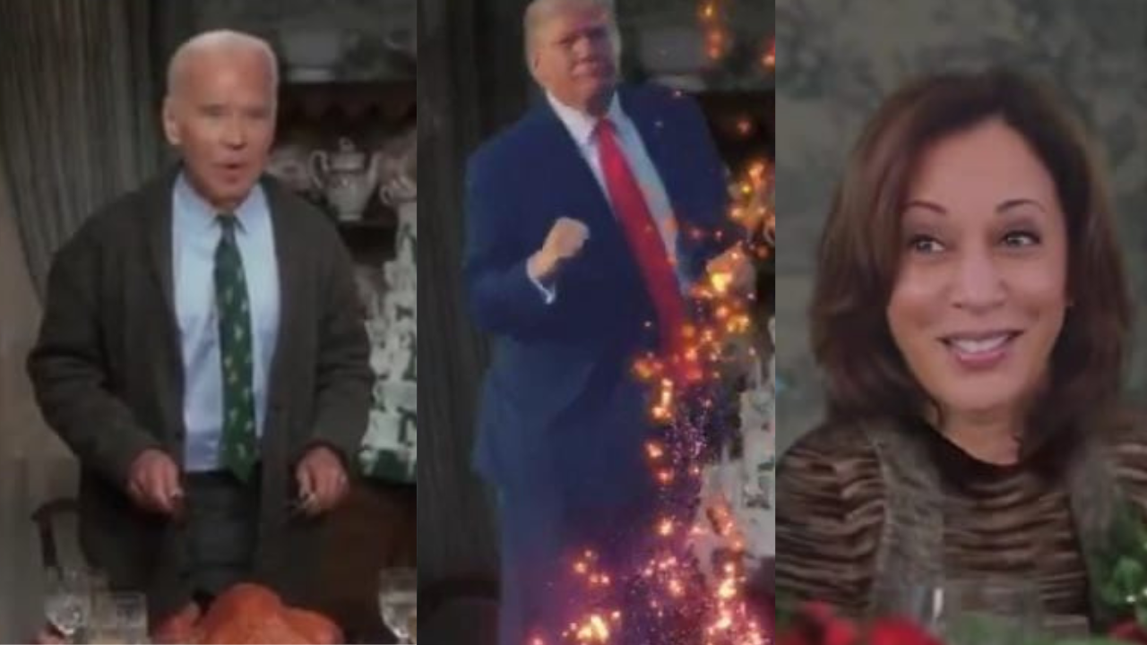 donald trump's ai thanksgiving video roasts biden and kamala, ends with ymca dance twist | watch