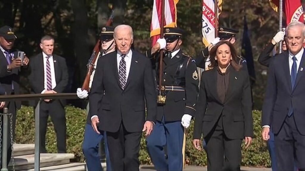 Harris appears with Biden for first time since election loss