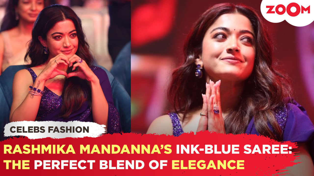 rashmika mandanna’s ink-blue saree: the perfect blend of elegance and glamour